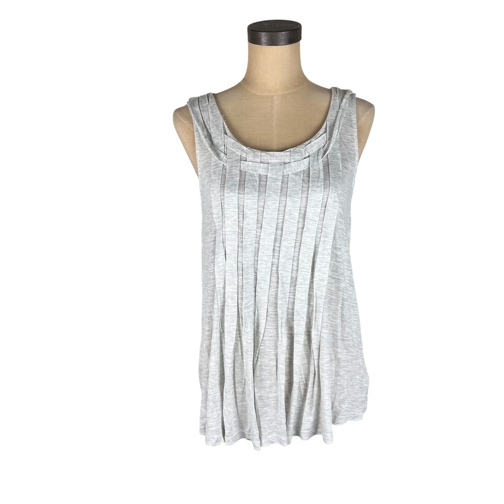 Mystree Womens Gray Pleated Lattice Neck Sleeveless Tank Top Size Large